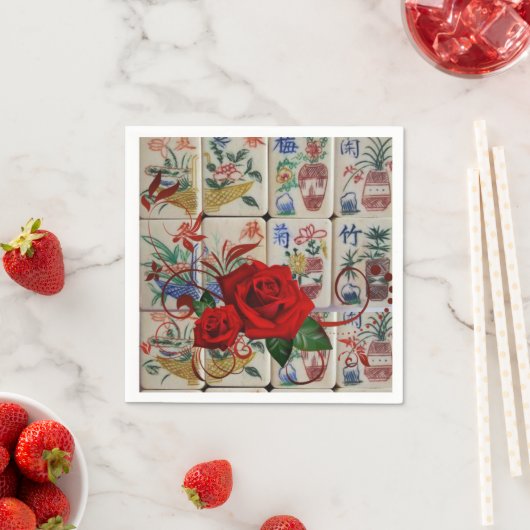 紙ナプキンス、麻雀ナプキンスレッドローズ スタンダードカクテルナプキン (インサイチュ)