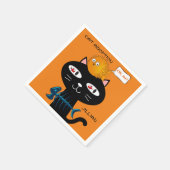 紙ナプキンス、黒猫の魚の骨の猫の養子縁組 スタンダードカクテルナプキン (角)