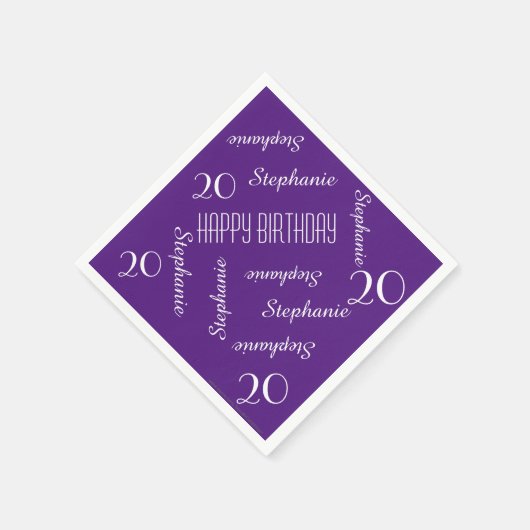 紙ナプキンス、20th誕生日パーティーの繰り返し名前 スタンダードカクテルナプキン (角)