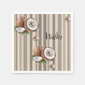 紙ナプキンズアーモンドベージュストライプ スタンダードカクテルナプキン (正面)