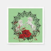 紙ナプキンズグリーンフローラレッドローズホワイトホース スタンダードカクテルナプキン (正面)