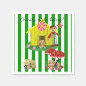 紙ナプキンズグリーン&ホワイトストライプスタイル スタンダードカクテルナプキン (正面)