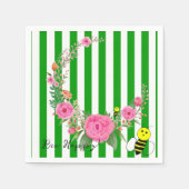 紙ナプキンズグリーン&ホワイトストライプビーハッピーホテル スタンダードカクテルナプキン (正面)