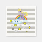 紙ナプキンズグレイ&ホワイトストライプユニコーン スタンダードカクテルナプキン (正面)