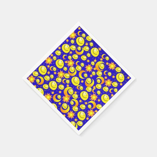 紙ナプキンズサンムーンイエローオレンジスターズ青 スタンダードカクテルナプキン (角)