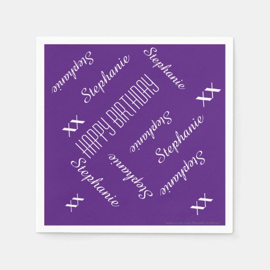 紙ナプキンズパープル大人誕生日繰り返し名前 スタンダードカクテルナプキン (正面)
