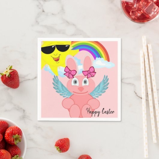 紙ナプキンズピンクウサギハッピーイースター スタンダードカクテルナプキン (インサイチュ)