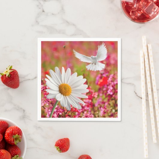 紙ナプキンズピンクホワイト鳩デイジー スタンダードカクテルナプキン (インサイチュ)
