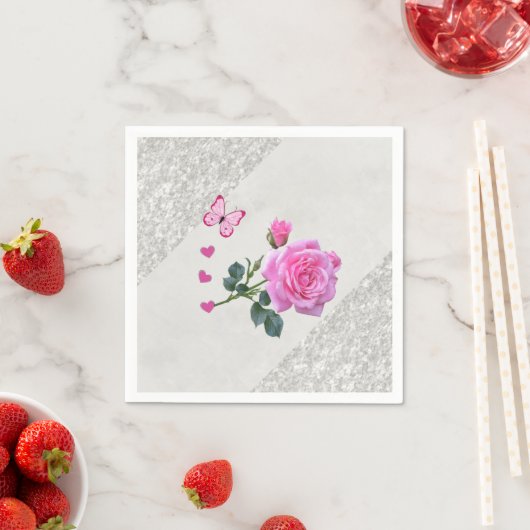 紙ナプキンズピンクローズシルバー スタンダードカクテルナプキン (インサイチュ)