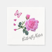 紙ナプキンズピンクローズフローラ蝶ハート スタンダードカクテルナプキン (正面)