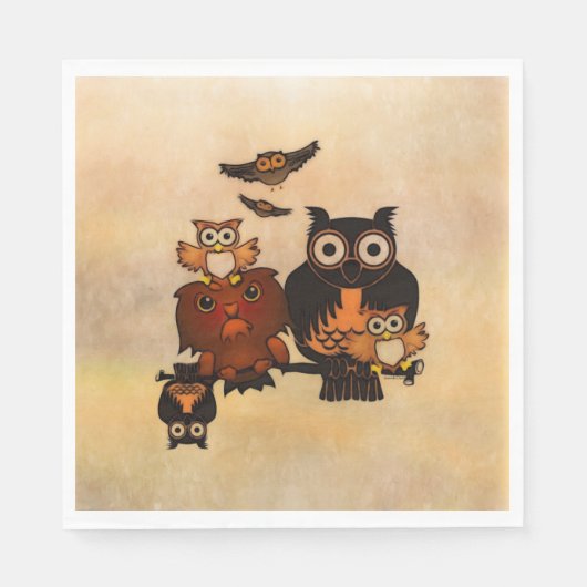 紙ナプキンズフクロウファミリー スタンダードランチョンナプキン (正面)