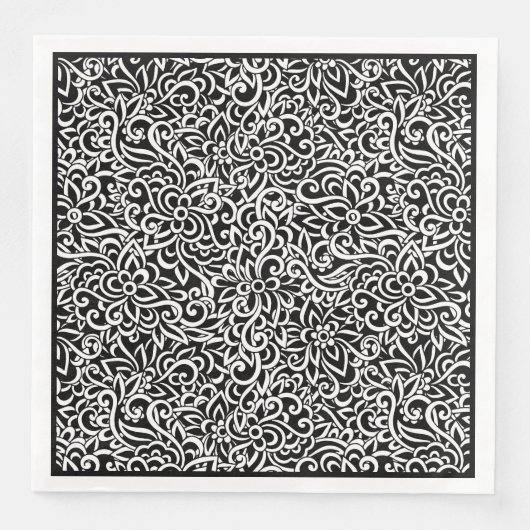 紙ナプキンズブラックダマスクフローラ (正面)