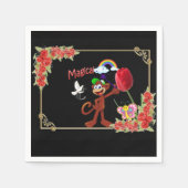 紙ナプキンズブラックフローラモンキーレインボー スタンダードカクテルナプキン (正面)