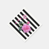 紙ナプキンズブラック&ホワイトストライプローズピンク スタンダードカクテルナプキン (角)