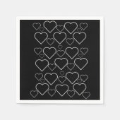紙ナプキンズブラック&ホワイトハート スタンダードカクテルナプキン (正面)