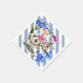 紙ナプキンズブルー&ホワイトストライプフローラカウズ スタンダードカクテルナプキン (角)