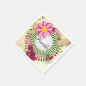 紙ナプキンズベージュ金ゴールドストライプフローラ花 スタンダードカクテルナプキン (角)