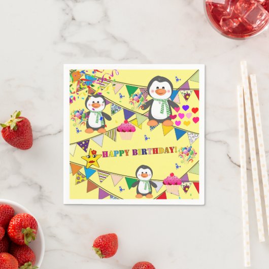 紙ナプキンズペンギンハッピーバースデー スタンダードカクテルナプキン (インサイチュ)