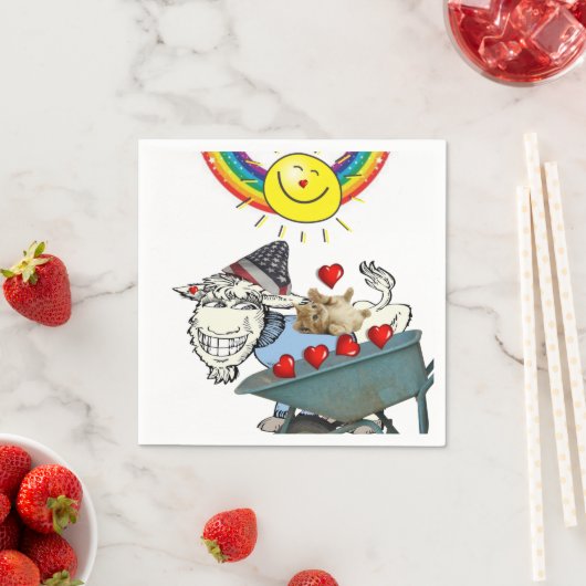 紙ナプキンズヤギの子猫赤いハートレインボー スタンダードカクテルナプキン (インサイチュ)