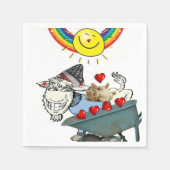 紙ナプキンズヤギの子猫赤いハートレインボー スタンダードカクテルナプキン (正面)