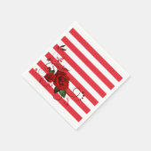 紙ナプキンズレッド&ホワイトストライプフローラレッドローズ スタンダードカクテルナプキン (角)