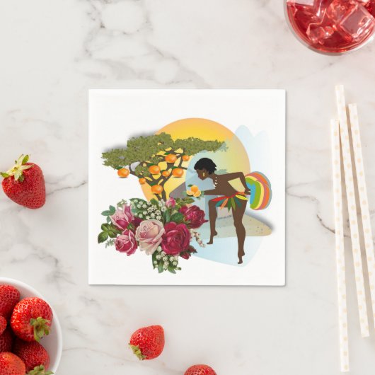 紙ナプキンズ、アフリカ人女性オレンジフローラ スタンダードカクテルナプキン (インサイチュ)