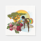紙ナプキンズ、アフリカ人女性オレンジフローラ スタンダードカクテルナプキン (正面)