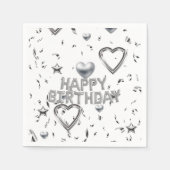 紙ナプキンズ、シルバーハートハッピーバースデー スタンダードカクテルナプキン (正面)