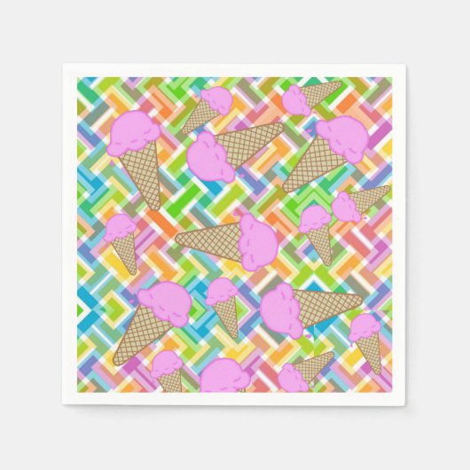 紙ナプキンズ、ストロベリーアイスクリームシェブロン スタンダードカクテルナプキン (正面)