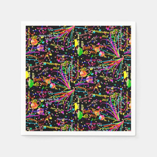 紙ナプキンズ、ハッピーニューイヤー2019 スタンダードカクテルナプキン (正面)