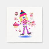 紙ナプキンズ、ハッピーバースデーバタフライワッキーガール スタンダードカクテルナプキン (正面)