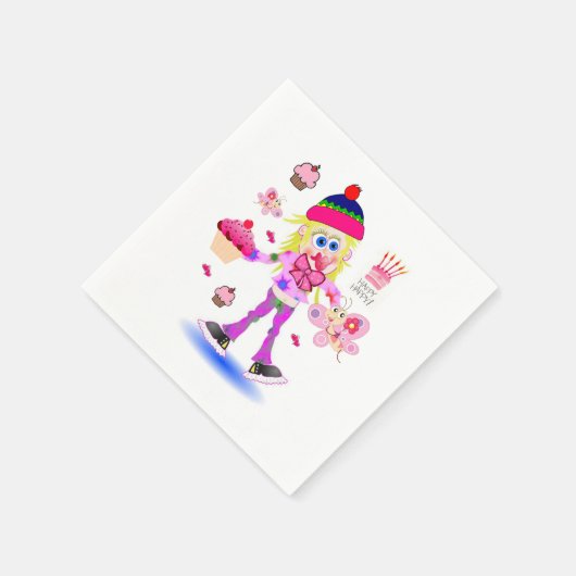 紙ナプキンズ、ハッピーバースデーバタフライワッキーガール スタンダードカクテルナプキン (角)