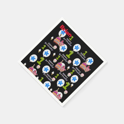 紙ナプキンズ、ハッピー最初の誕生日バルーン#1 スタンダードカクテルナプキン (角)