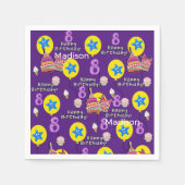 紙ナプキンズ、ハッピー8誕生日バルーン紫 スタンダードカクテルナプキン (正面)