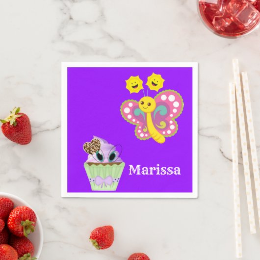 紙ナプキンズ、バタフライカップケーキ スタンダードカクテルナプキン (インサイチュ)