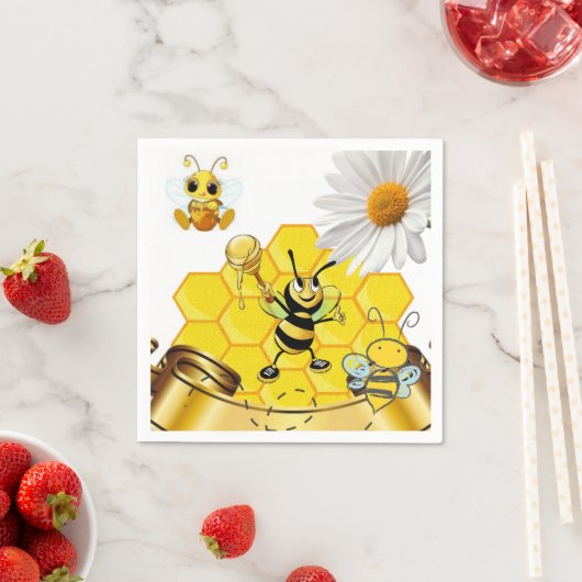 紙ナプキンズ、フローラハネビーホワイトデイジー スタンダードカクテルナプキン (インサイチュ)