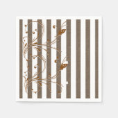 紙ナプキンズ、ブラウン&ホワイトストライプフローラ スタンダードカクテルナプキン (正面)
