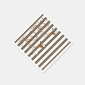 紙ナプキンズ、ブラウン&ホワイトストライプフローラ スタンダードカクテルナプキン (角)