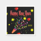 紙ナプキンズ、ブラックハッピーニューイヤー2021 スタンダードカクテルナプキン (正面)