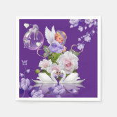 紙ナプキンズ、ベビーエンジェルパープルフローラユニコーン スタンダードカクテルナプキン (正面)