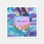 紙ナプキンズ、水彩フローラ花 スタンダードカクテルナプキン (正面)