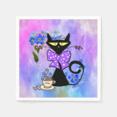 紙ナプキンズ、水彩色フローラネコFelineCoffee スタンダードカクテルナプキン (正面)