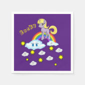 紙ナプキンズ、紫のユニコーン虹の雲 スタンダードカクテルナプキン (正面)