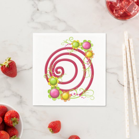 紙ナプキンズ、赤い渦巻きフローラ スタンダードカクテルナプキン (インサイチュ)