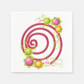 紙ナプキンズ、赤い渦巻きフローラ スタンダードカクテルナプキン (正面)