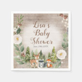 紙ナプキン冬の森の動物白いフローラ スタンダードカクテルナプキン (正面)