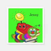 紙ナプキン、ブックワーム、書籍、アップル、グリーン スタンダードカクテルナプキン (正面)