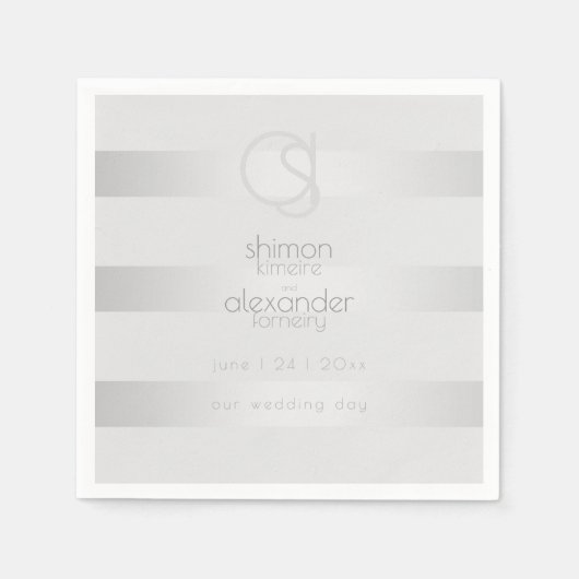 紙ナプキン | 発光シルバーストライプモノグラム スタンダードカクテルナプキン (正面)