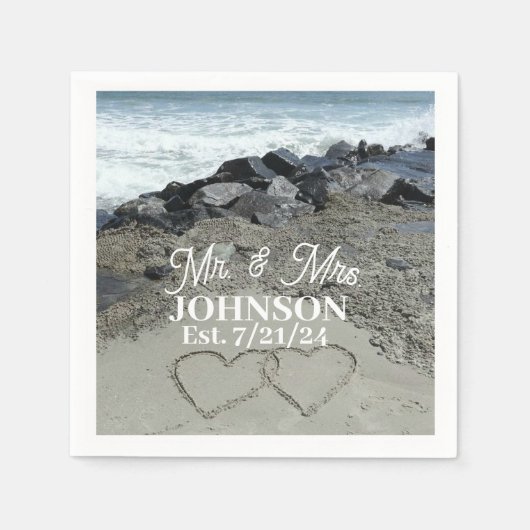 紙ナプキン – 砂の中の2ハート スタンダードカクテルナプキン (正面)