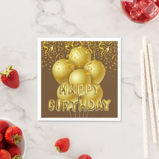 紙ナプキン、金ゴールドバルーンハッピーバースデー スタンダードカクテルナプキン (インサイチュ)